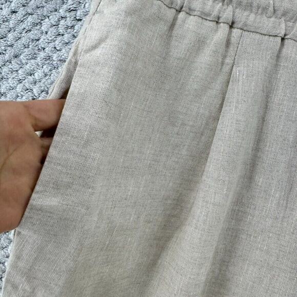 ZARA Pants Women M Khaki Beige Linen Straight Leg High Rise PullOn Elastic Waist - Picture 5 of 15